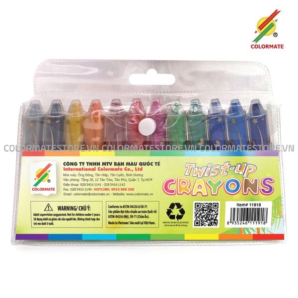  Bút Sáp Vặn 12 Màu (twist-up crayon)-Colormate 