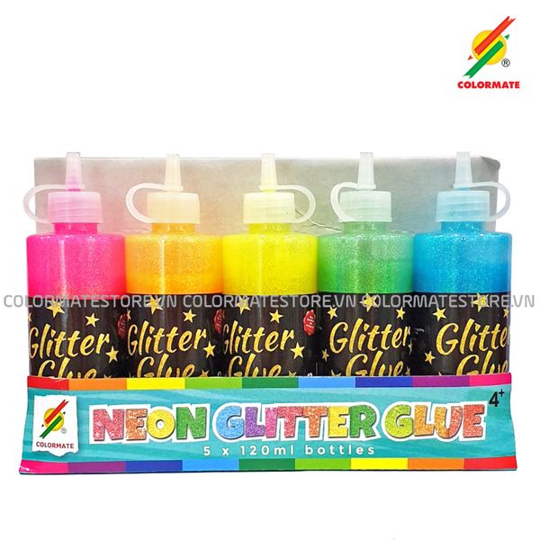 Bộ 5 Chai Màu Vẽ Neon Glitter Glue 120ml 