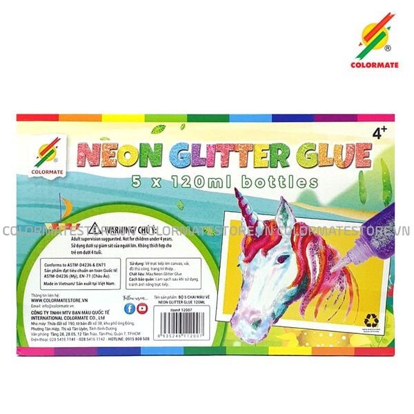  Bộ 5 Chai Màu Vẽ Neon Glitter Glue 120ml 