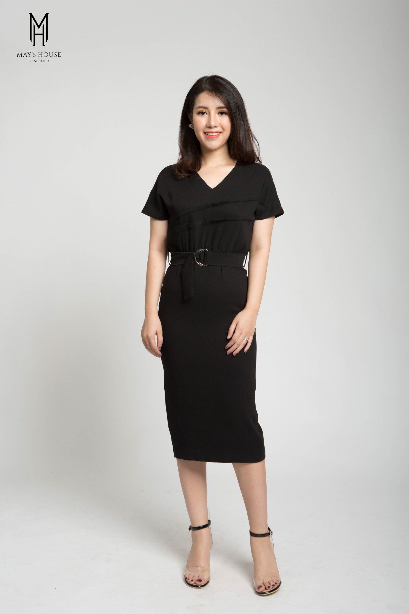 Đầm suông không tay đai eo thắt lưng phối màu  Váy Đầm