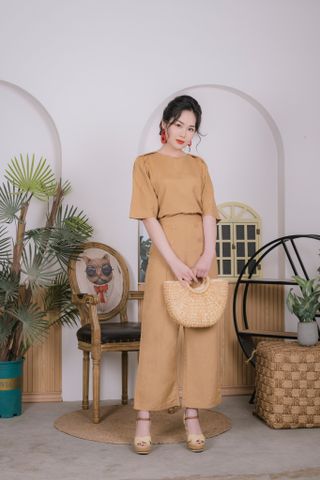 Set quần áo linen dáng suông cạp liền