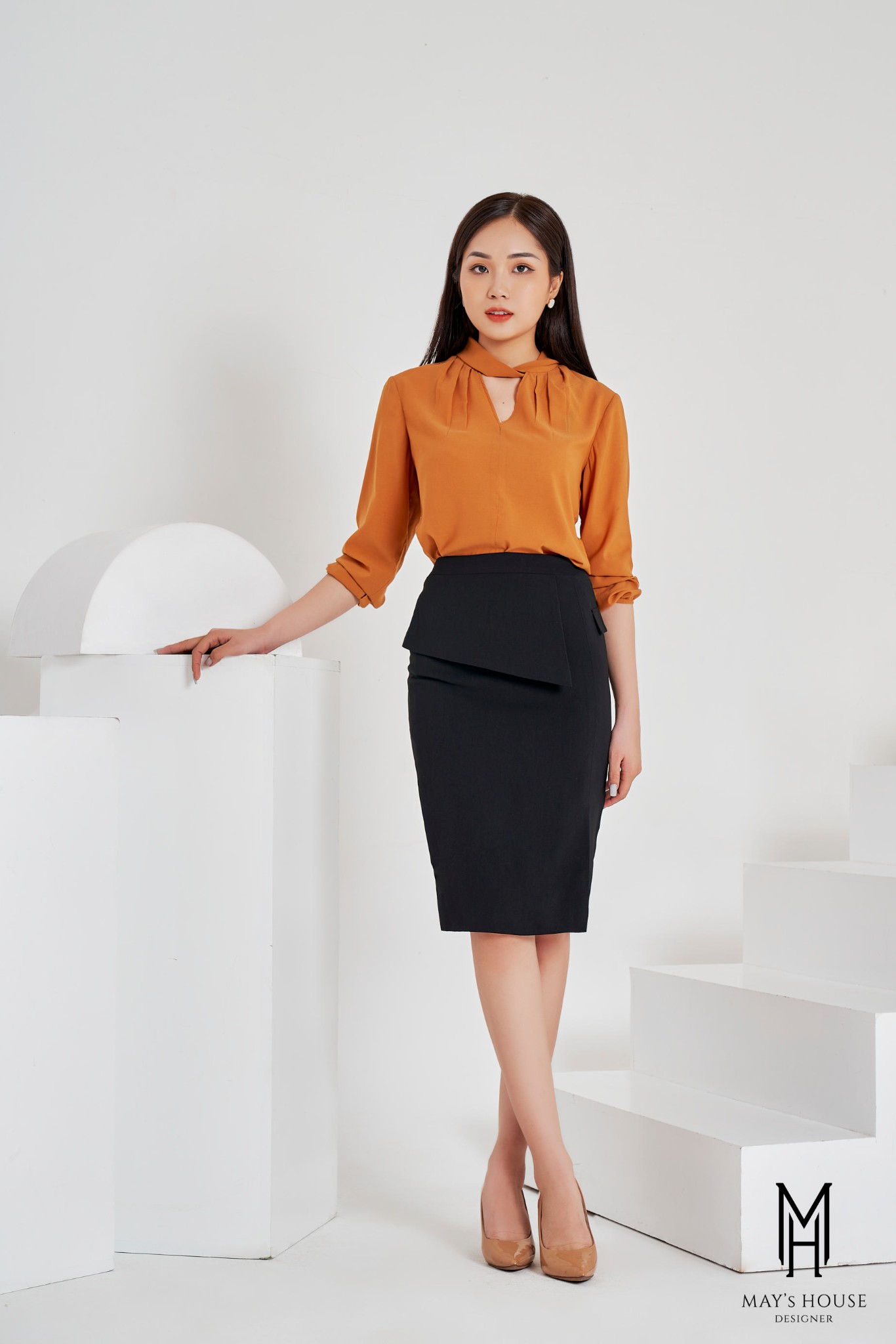 Đầm peplum chéo tay chân váy dập ly công sở thanh lịch sang chảnh  Cardina