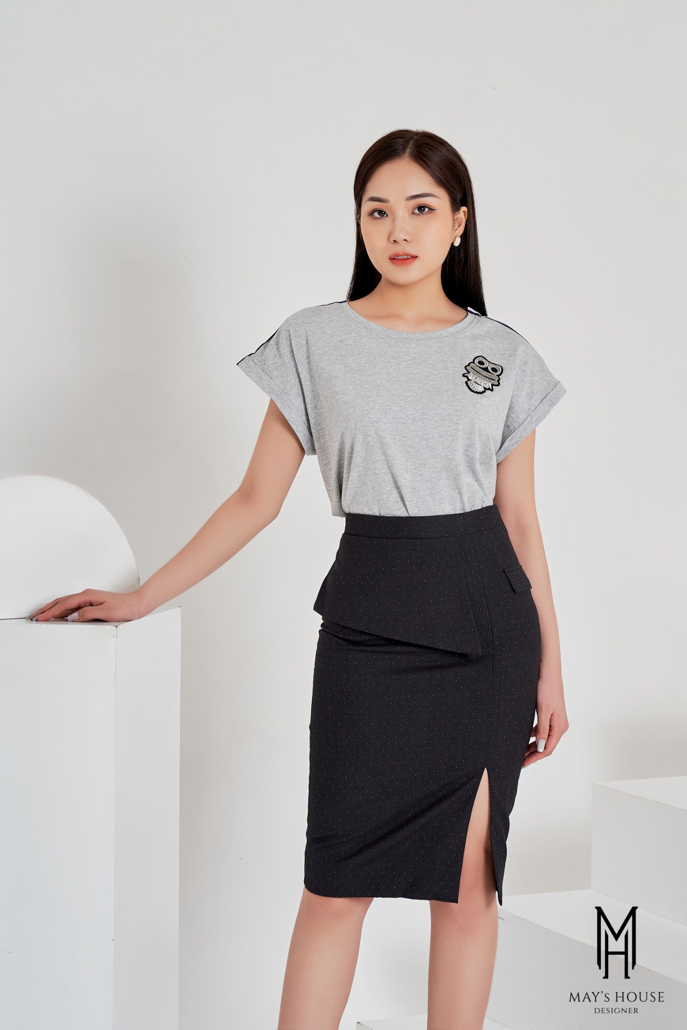 Chân váy bút chì peplum phần eo màu đen 21F1W310315T011  Thời Trang NEVA   Luôn Đón Đầu Xu Hướng