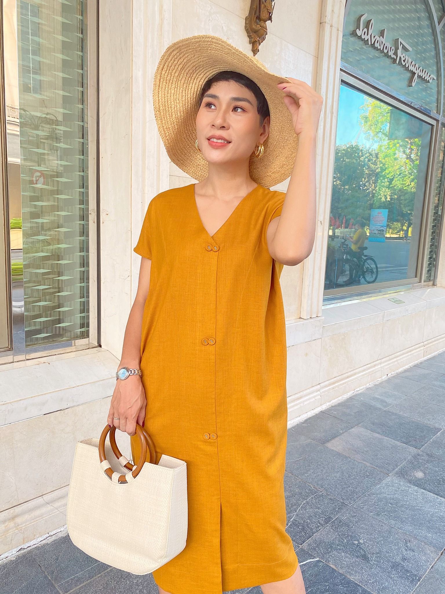 Đầm kẻ caro cổ sơ mi Váy suông đuôi cá ngắn tay có túi trước ngực xinh xắn  | Shopee Việt Nam