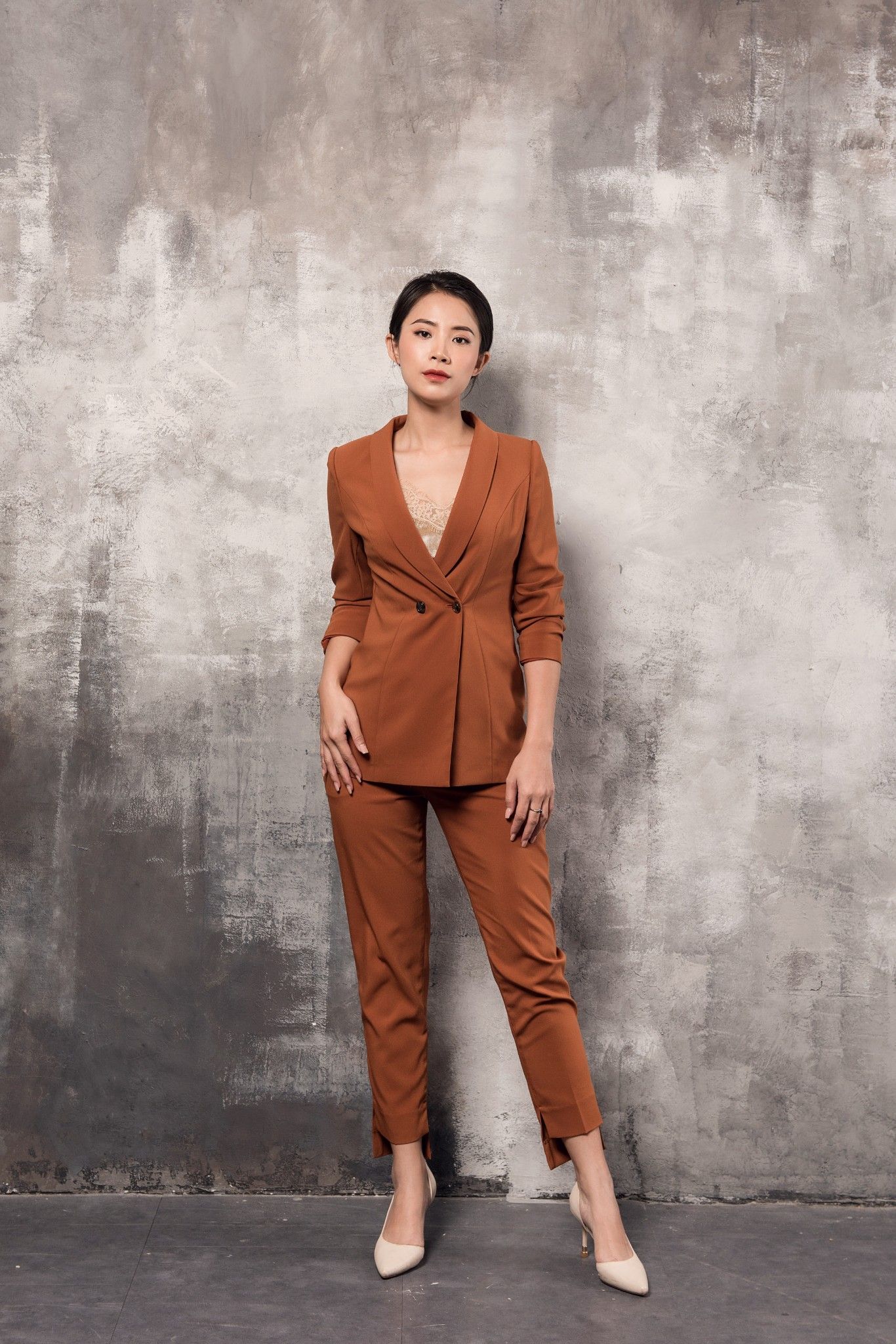 Set vest Kẻ Ghi 1 Khuy  HelenKieu