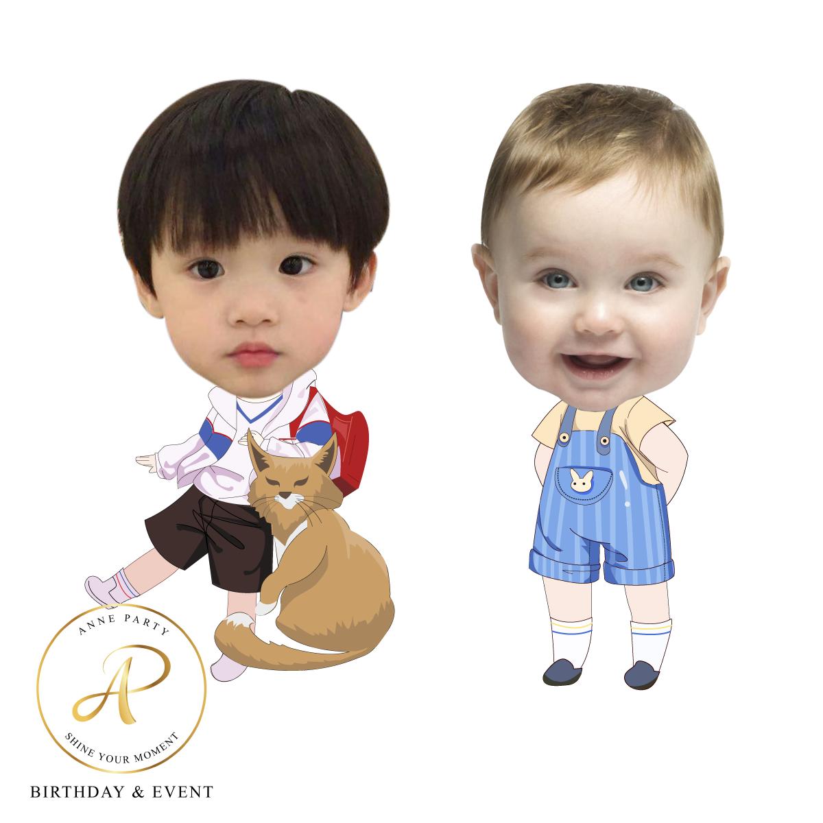 Combo trang trí sinh nhật chibi bé trai, bé gái HAPPYKID COMBOCHIBI MixASale