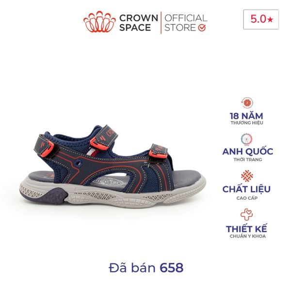 Dép Sandal Quai Dán Bé Trai Cao Cấp, Siêu Nhẹ, Chống Trơn | Crown Space CRUK542