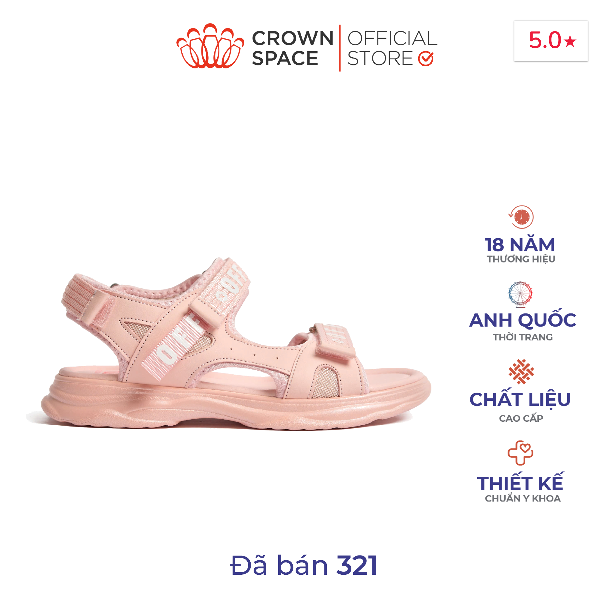  Sandal Bé Gái Quai Dán Crown Space - Êm Nhẹ, Chống Trơn, Thoáng Khí | Crown Space CRUK550 