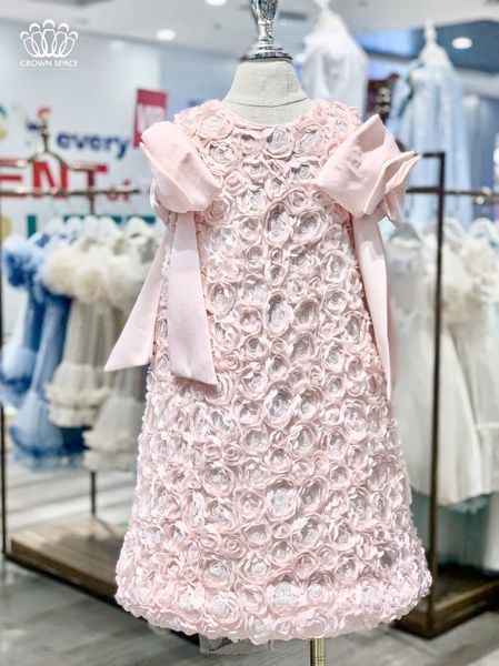  Váy Cộc Tay Màu Trắng Bé Gái Đính Nơ, Thanh Lịch, Năng Động | Crown Space CKGS3850111 