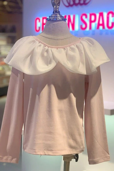 Áo Nỉ Cotton Bé Gái Cổ Bèo Cách Điệu | Crown Space CKGL5141208