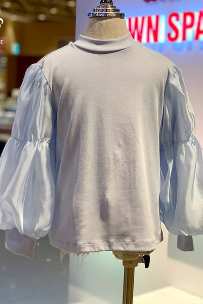 Áo Nỉ Cotton Bé Gái Tay Bồng Màu Xanh Dương | Crown Space CKGL5141205