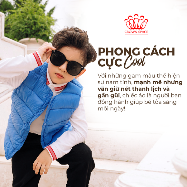 Áo Phao Gile Bé Trai Trần Bông Màu Xanh Rêu | Crown Space CKBS5341403