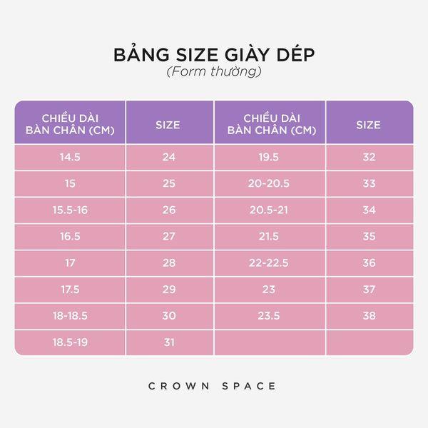  Hướng dẫn đo chân + Bảng Size 