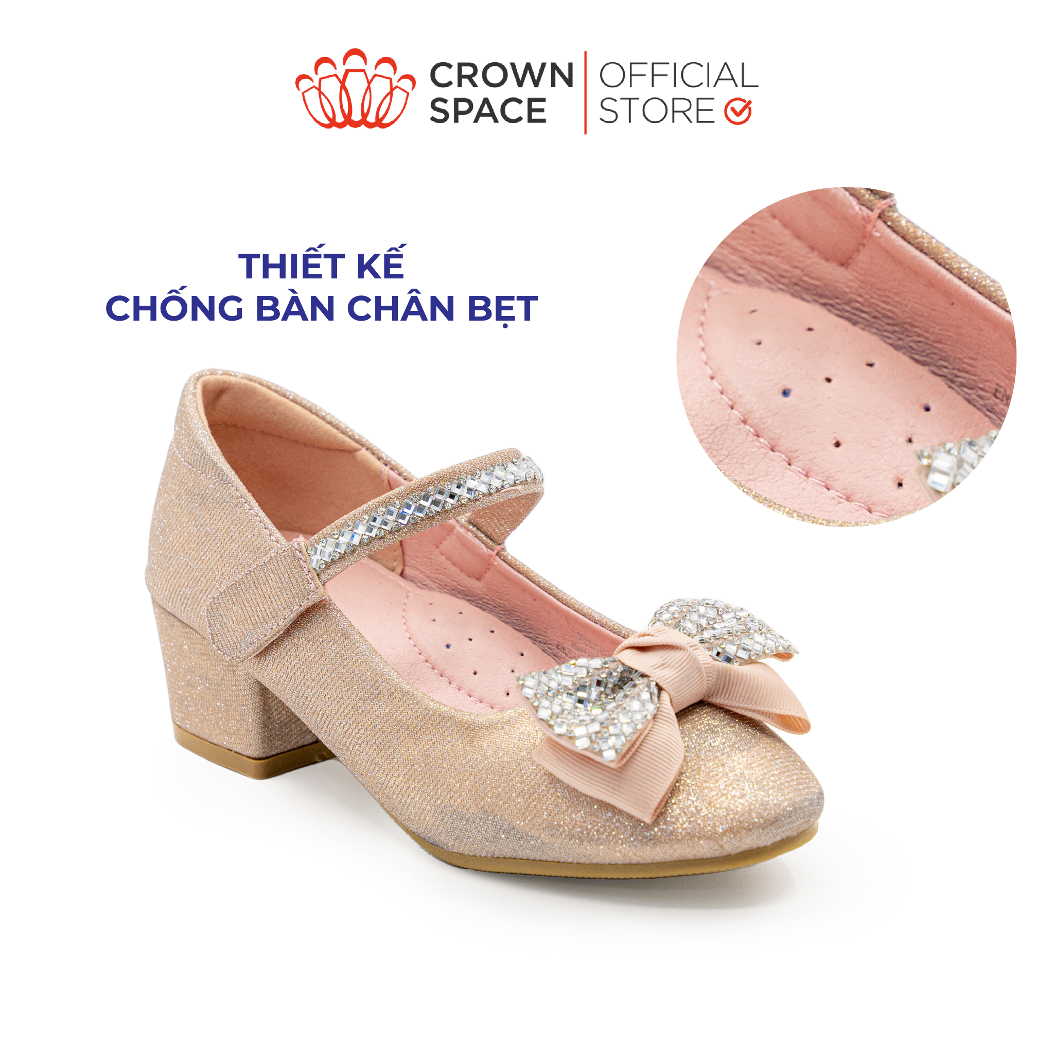  Giày Búp Bê Crown Space Bé Gái CRUK3146 Da Thật Đế Cao Gót Cao Cấp Êm Mềm Thấm Hút Mồ Hôi Size 30-36 Chính Hãng Phiên Bản Pro 