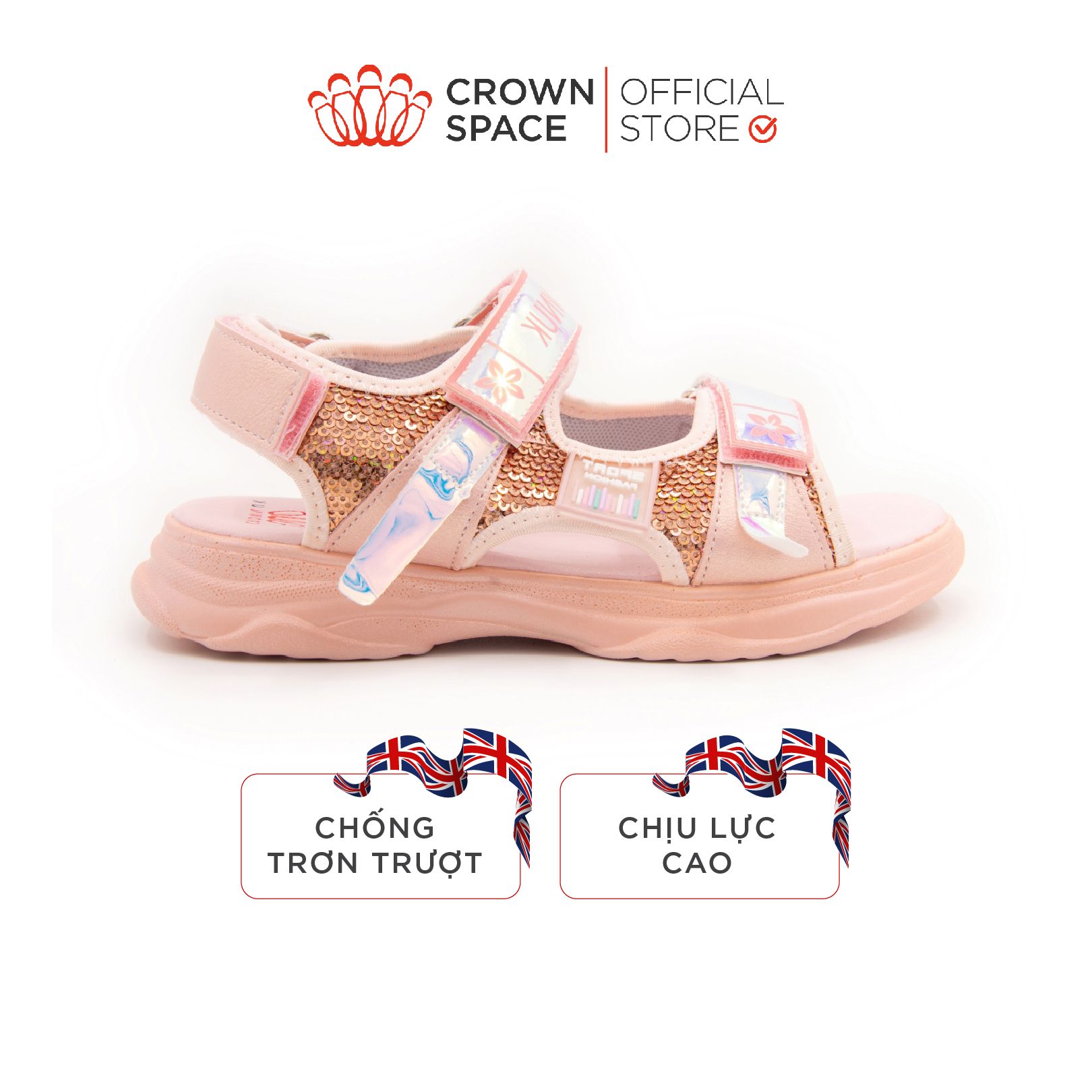  Dép Quai Hậu Sandals Trẻ Em Cao Cấp Chính Hãng Crown Space Dành Cho Bé Gái Đi Chơi Đi Học CRUK545 Size 26 - 35 