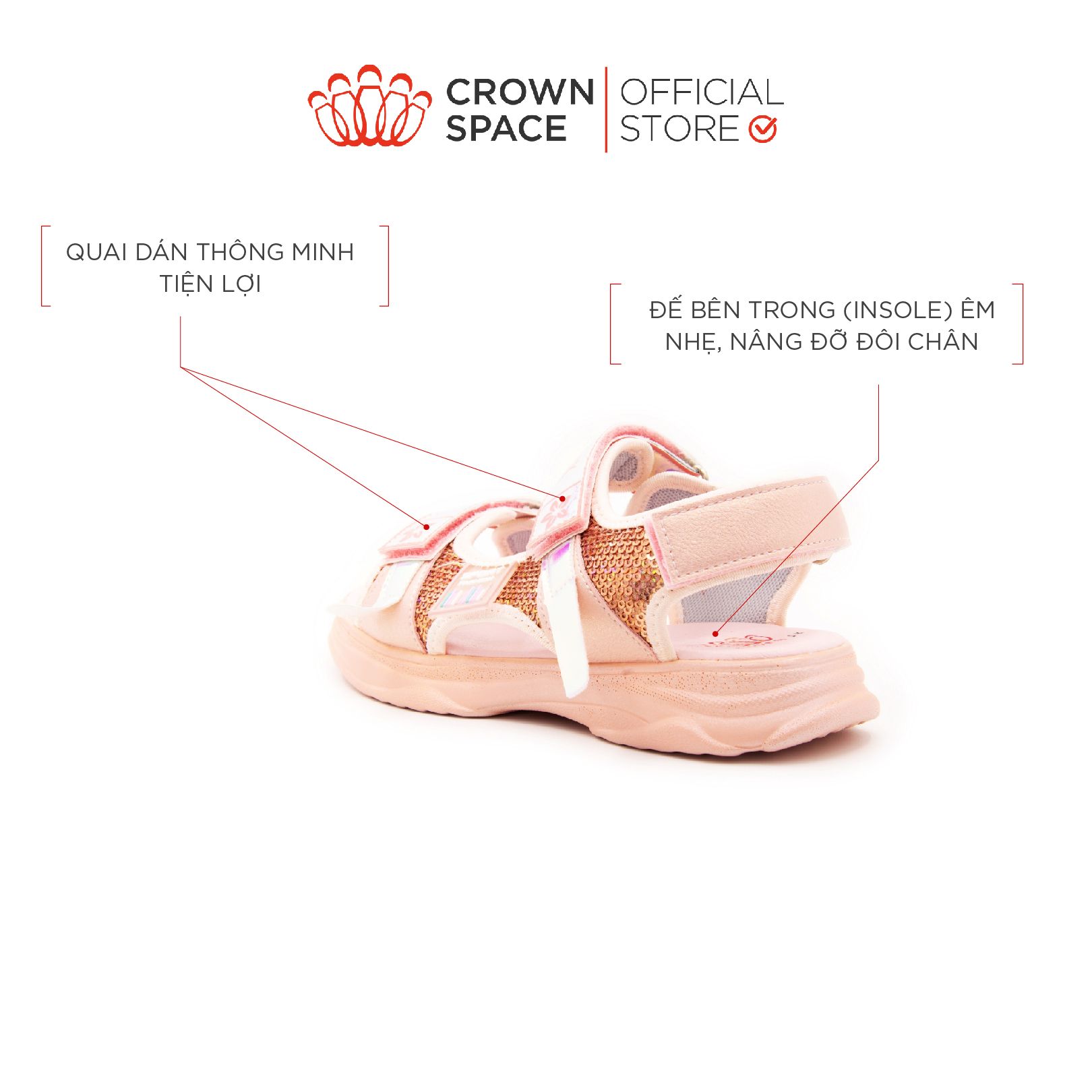  Dép Quai Hậu Sandals Trẻ Em Cao Cấp Chính Hãng Crown Space Dành Cho Bé Gái Đi Chơi Đi Học CRUK545 Size 26 - 35 