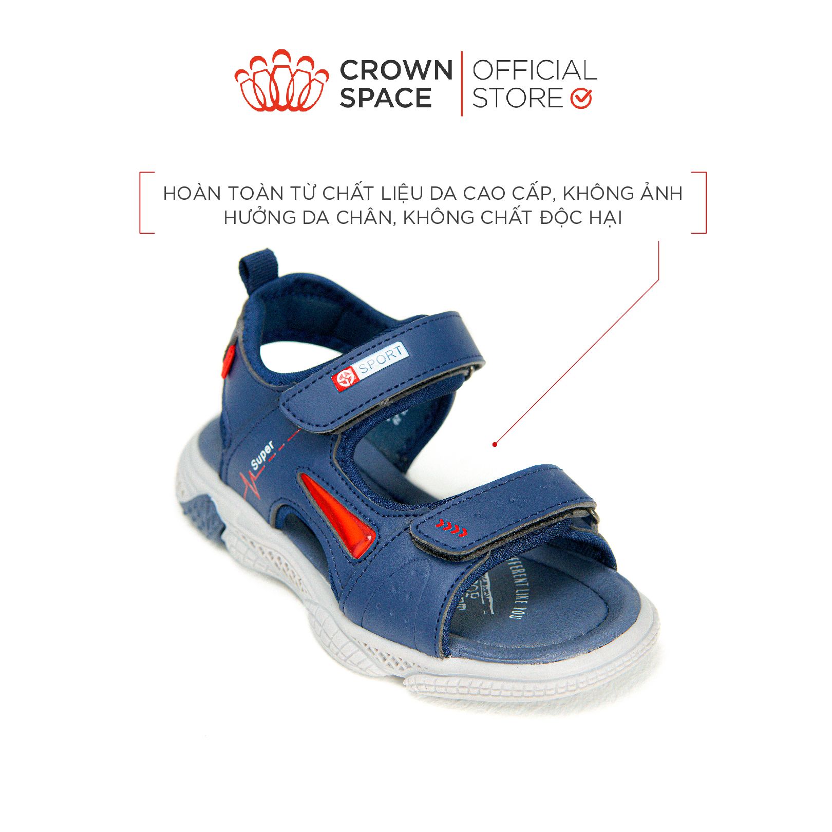  Dép Quai Hậu Sandals Trẻ Em Cao Cấp Chính Hãng Crown Space Dành Cho Bé Trai Đi Chơi Đi Học CRUK556 Size 26 - 36 