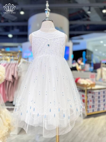  Váy Công Chúa Bé Gái Kim Tuyến Đính Đá Xanh Ngọc, Cao Cấp, Mềm Mại, Thoáng Mát | Crown Space CKGS2850107 
