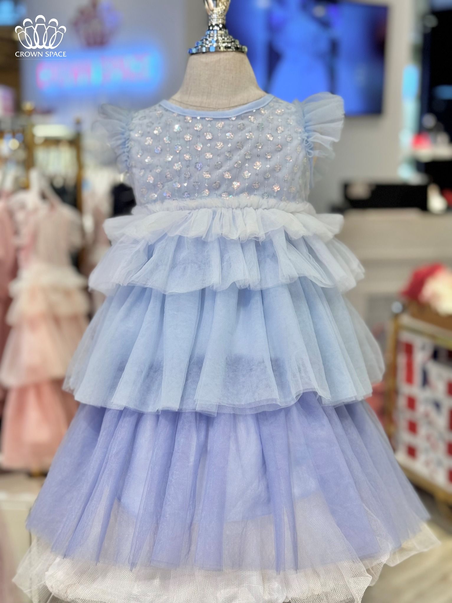  Váy Voan Công Chúa Bé Gái Đính Kim Thiết Kế Cộc Tay Thoáng Mát, Kiêu Sa | Crown Space CKGS3850116 