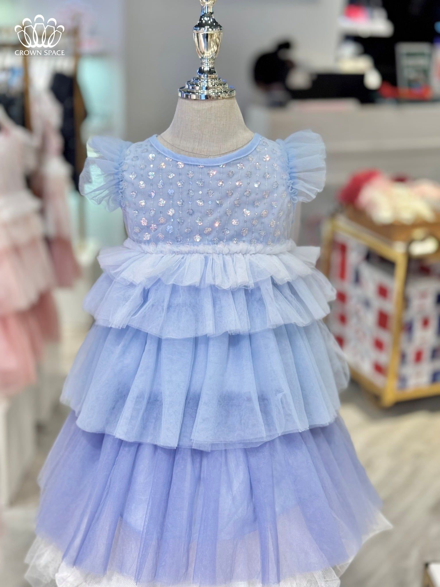  Váy Voan Công Chúa Bé Gái Đính Kim Thiết Kế Cộc Tay Thoáng Mát, Kiêu Sa | Crown Space CKGS3850116 