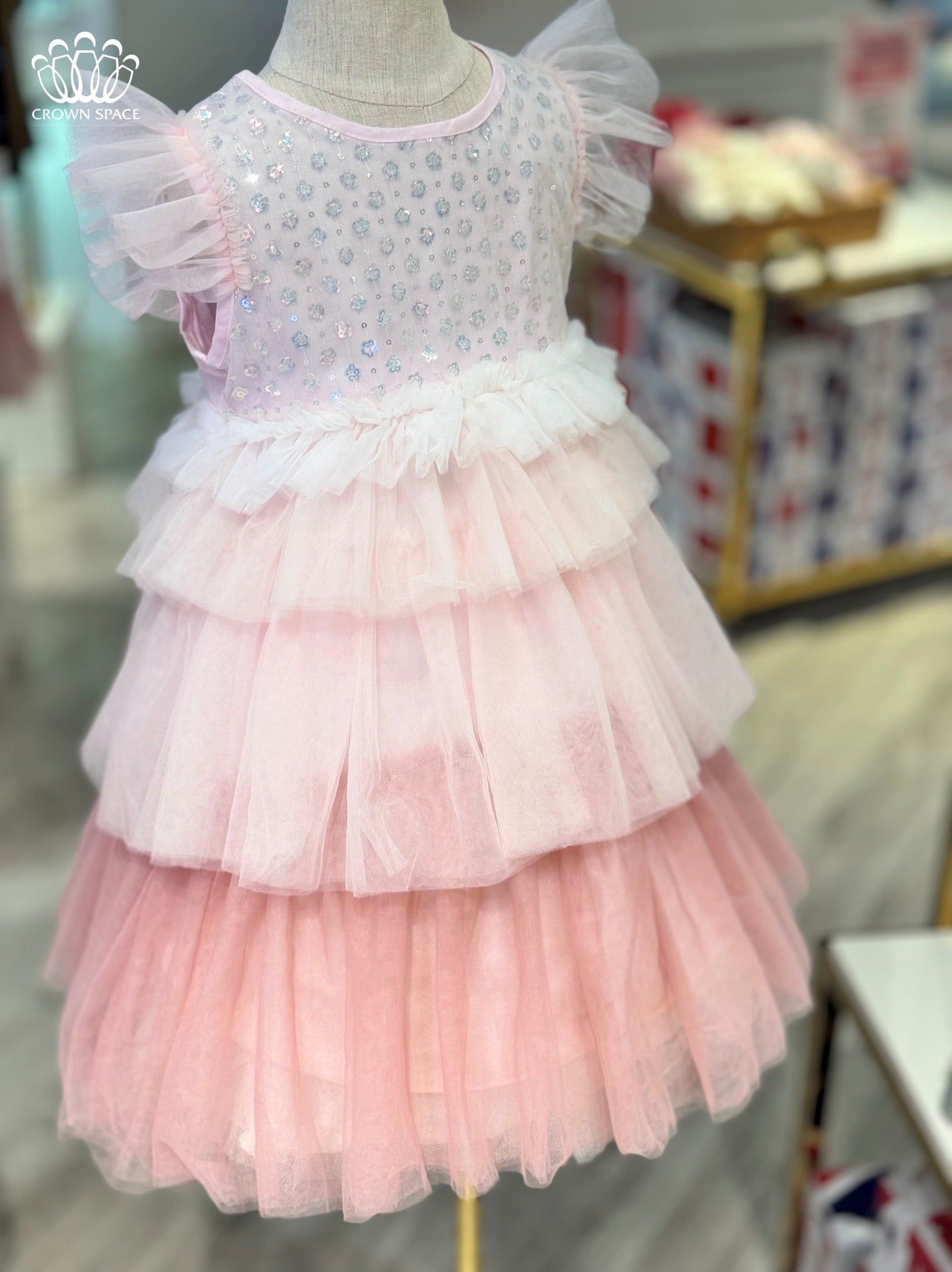  Váy Voan Công Chúa Bé Gái Đính Kim Thiết Kế Cộc Tay Thoáng Mát, Kiêu Sa | Crown Space CKGS3850116 