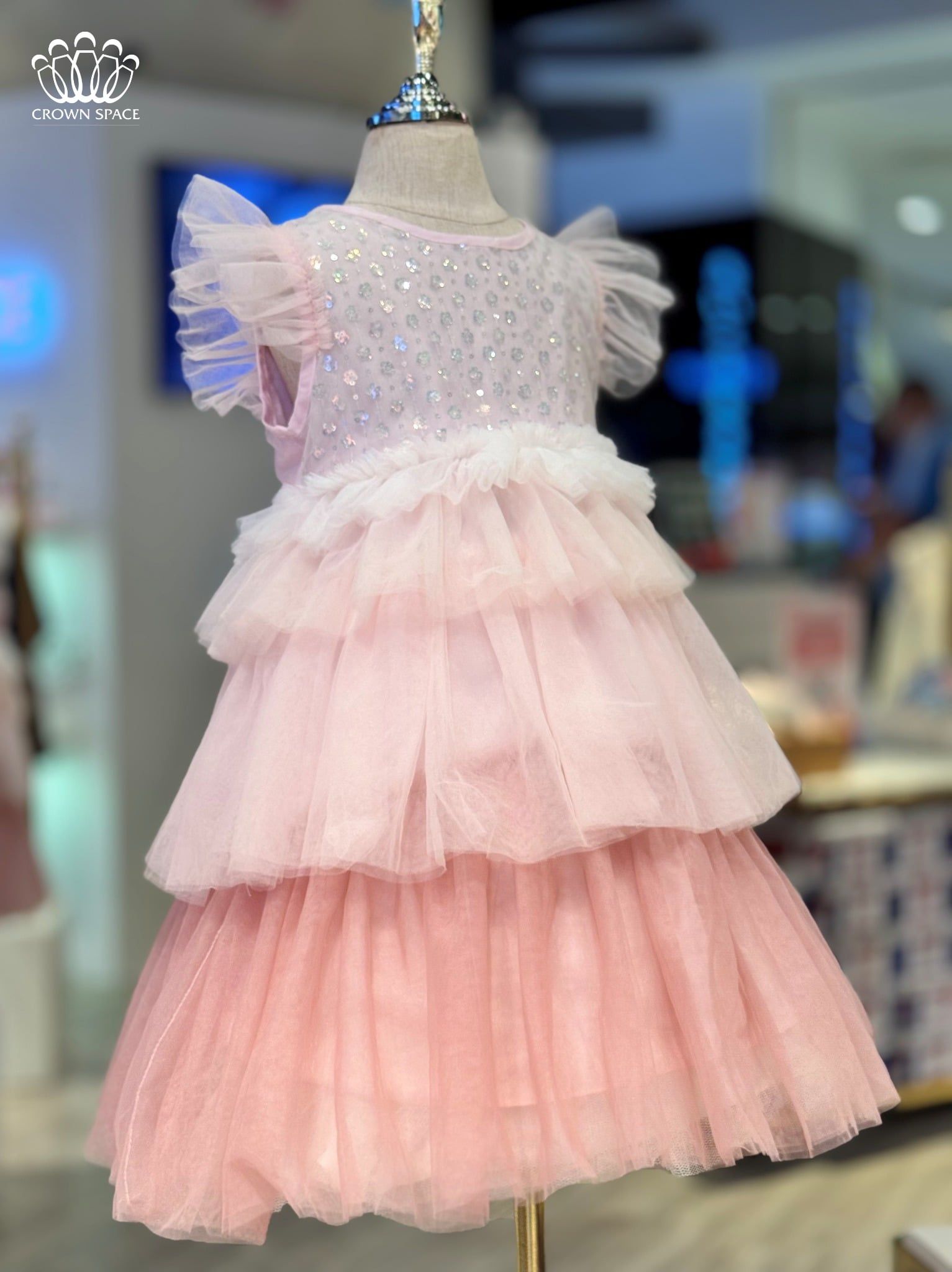  Váy Voan Công Chúa Bé Gái Đính Kim Thiết Kế Cộc Tay Thoáng Mát, Kiêu Sa | Crown Space CKGS3850116 