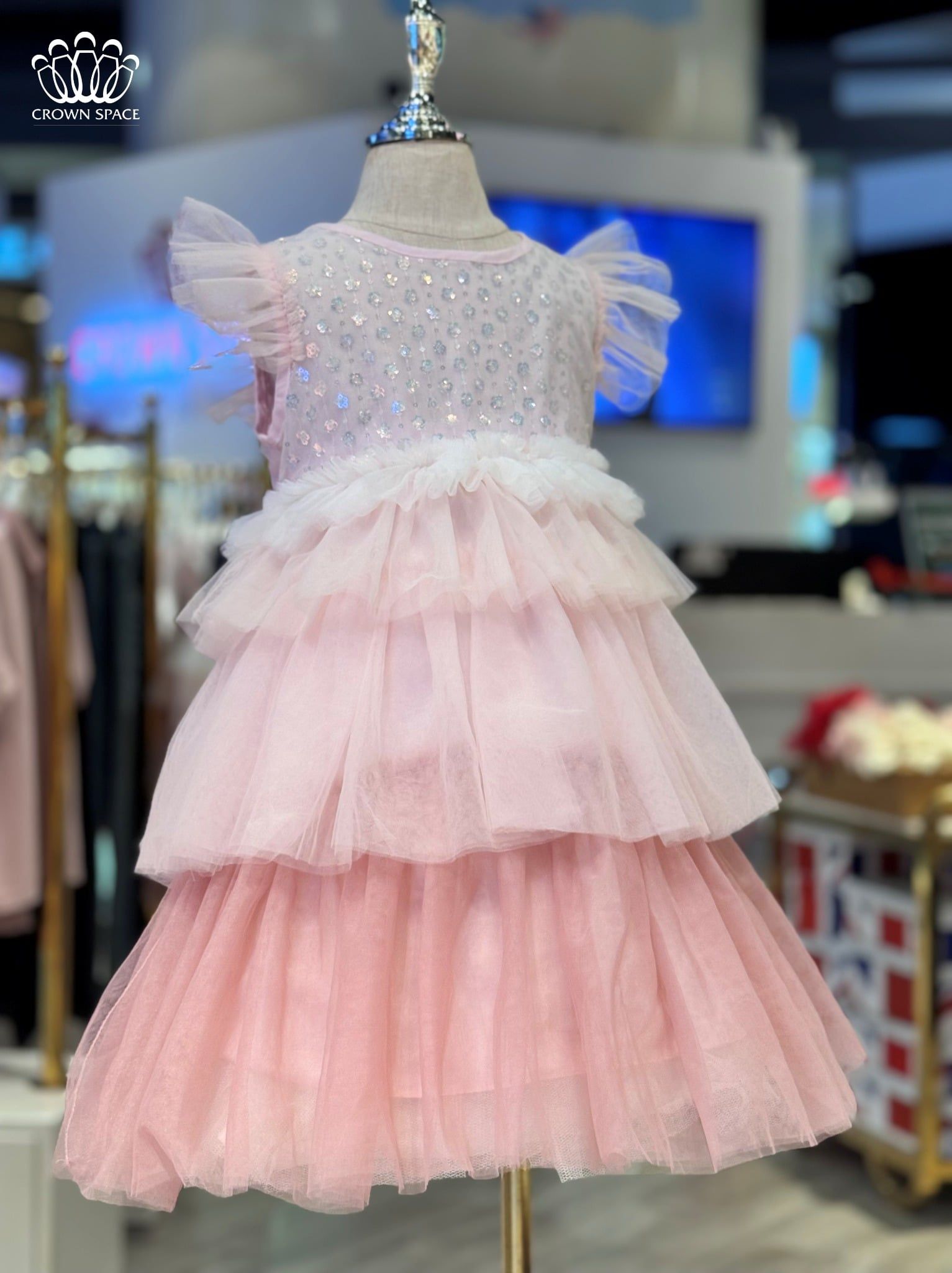  Váy Voan Công Chúa Bé Gái Đính Kim Thiết Kế Cộc Tay Thoáng Mát, Kiêu Sa | Crown Space CKGS3850116 