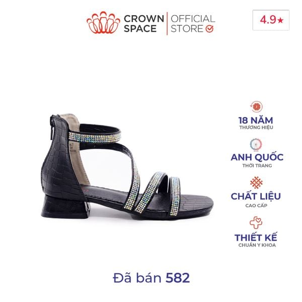 Dép Quai Hậu Bé Gái Lấp Lánh, Quai Chéo, Đế Độn 2cm | Crown Space CRUK7041