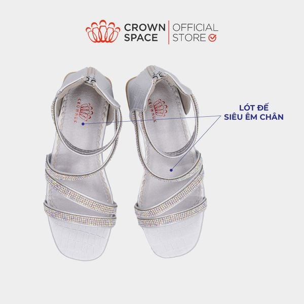 Dép Quai Hậu Bé Gái Lấp Lánh, Quai Chéo, Đế Độn 2cm | Crown Space CRUK7041