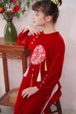  Áo Dài Nhung Màu Đỏ Bé Gái Sang Trọng | Crown Space CKGL9933107 CKGL9933108 
