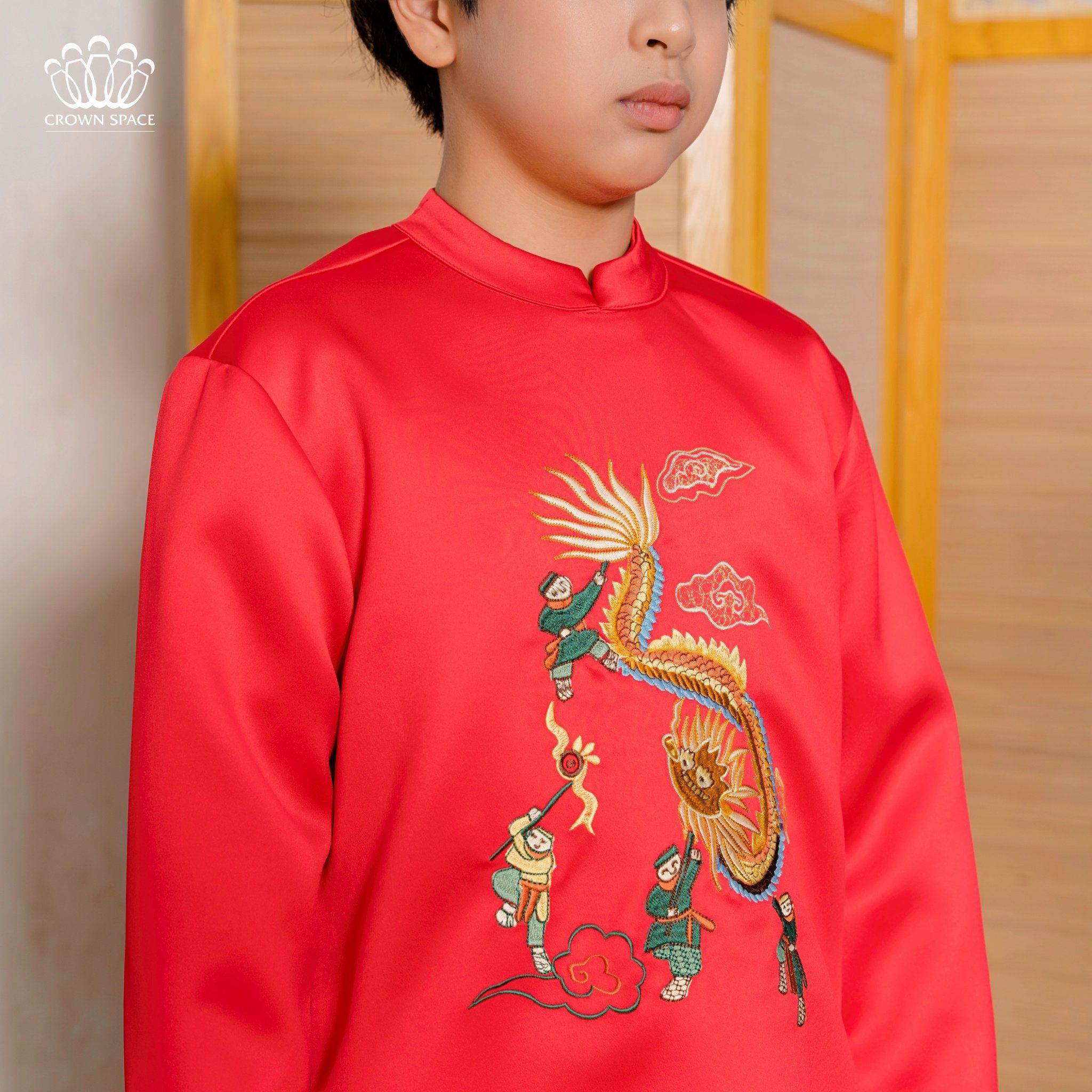  Áo Dài Gấm Dành Cho Bé Trai Crown Kids Cao Cấp CKBL9933112 Size 12 - 43Kg 