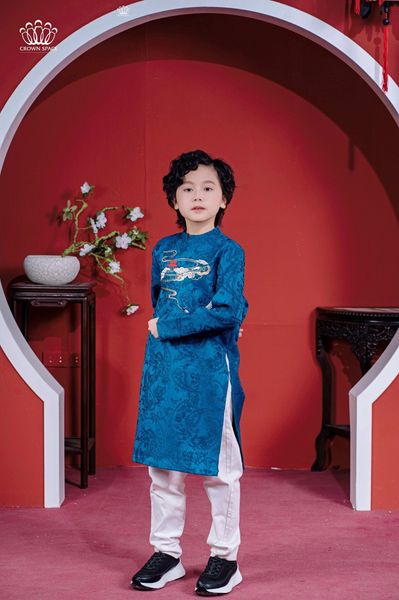 Áo Dài Bé Trai Màu Xanh Mềm Mại, Thanh Lịch, Thoải Mái | Crown Space CKBL9942006