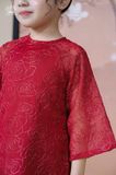  Áo Dài Tơ Bé Gái Thêu Hoa Hồng Kim Tuyến Màu Đỏ Rực Rỡ Crown Space CKGL9942101, CKGL9942102 