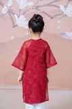  Áo Dài Tơ Bé Gái Thêu Hoa Hồng Kim Tuyến Màu Đỏ Rực Rỡ Crown Space CKGL9942101, CKGL9942102 
