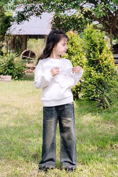 Áo Nỉ Cotton Bé Gái Đính Hoa To Xinh Xắn Năng Động | Crown Space CKGL5141210