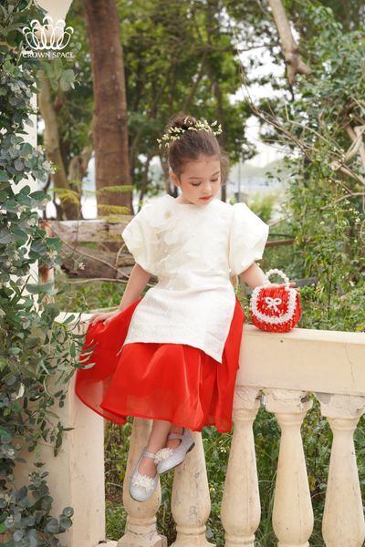  Áo Dài Dành Cho Bé Gái Crown Kids Cao Cấp CKGS9922901 Size 14 - 45Kg 