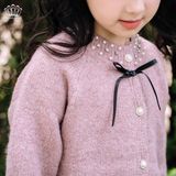  Áo Khoác Cardigan Len Bé Gái Cổ Tròn 2 Màu Đính Nơ | Crown Space CKGL6441526 