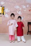  Áo Dài Tơ Bé Gái Thêu Hoa Hồng Kim Tuyến Màu Đỏ Rực Rỡ Crown Space CKGL9942101, CKGL9942102 