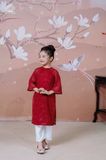  Áo Dài Tơ Bé Gái Thêu Hoa Hồng Kim Tuyến Màu Đỏ Rực Rỡ Crown Space CKGL9942101, CKGL9942102 