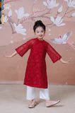  Áo Dài Tơ Bé Gái Thêu Hoa Hồng Kim Tuyến Màu Đỏ Rực Rỡ Crown Space CKGL9942101, CKGL9942102 