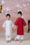 Áo Dài Tơ Bé Gái Màu Kem Tinh Tế, Hiện Đại, Thanh Lịch | Crown Space CKGL9942101/CKGL9942102 