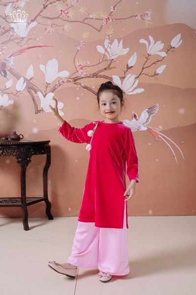Áo Dài Nhung The Bé Gái Tinh Tế, Sang Trọng, Dịu Dàng | Crown Space CKGL9942201