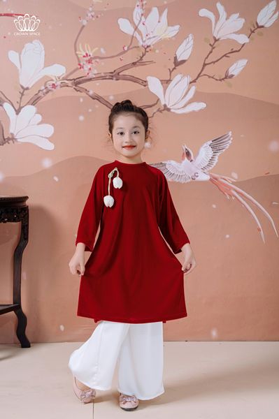  Áo Nhung The Bé Gái Đính Hoa Màu Đỏ Rực Rỡ Chính Hãng Crown Space CKGL9942201, CKGL9942202 