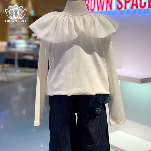 Áo Nỉ Cotton Bé Gái Cổ Bèo Cách Điệu Màu Trắng | Crown Space CKGL5141208