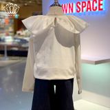  Áo Nỉ Cotton Bé Gái Cổ Bèo Cách Điệu Màu Trắng | Crown Space CKGL5141208 