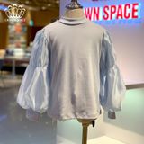  Áo Nỉ Cotton Bé Gái Tay Bồng Màu Xanh Dương | Crown Space CKGL5141205 