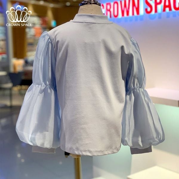 Áo Nỉ Cotton Bé Gái Tay Bồng Màu Xanh Dương | Crown Space CKGL5141205