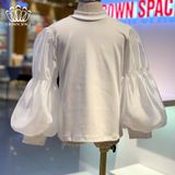 Áo Nỉ Cotton Tay Bồng Màu Trắng Mềm Mại, Hiện Đại | Crown Space CKGL5141207 