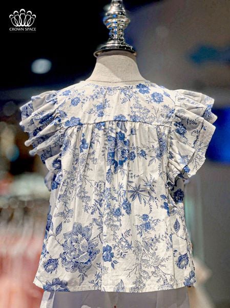  Áo Cotton Tay Bồng Bé Gái Hai Lớp Thoáng Mát, Êm Ái  | Crown Space CKGS2150207 
