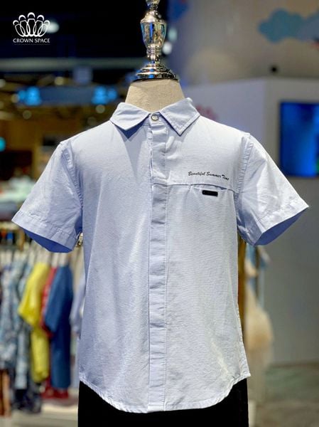  Áo Sơ Mi Bé Trai Vải Thô Cao Cấp Thấm Hút Mồ Hôi, Năng Động, Phong Cách | Crown Space CKBS2250203 